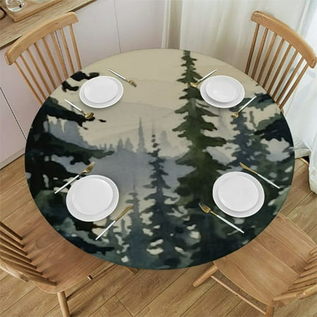 

Sheronv Snow Trees Round Tablecloth Stain Resistant Washable Indoor Outdoor Table Cover Kitchen Dining for Wedding Parties 100% Polyester Fiber 31 -35