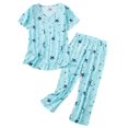 thumbnail image 3 of Pajamas for Women Set Cute Prints Sleepwear Tops with Capri Pants Green Star X-Large, 3 of 5