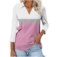 thumbnail image 2 of HomeDM Womens V Neck 3/4 Sleeve Tops Casual Summer Fall Shirts Loose Fit Stripe Color Block Beach Vacation Tee Shirts S-2XL, 2 of 7