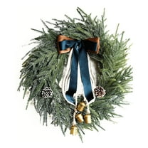 Cheapark Christmas Bow & Pine Cone Wreath - Rustic-Style Door Hanging With Bells For Christmas & Parties, Festive Home Decor