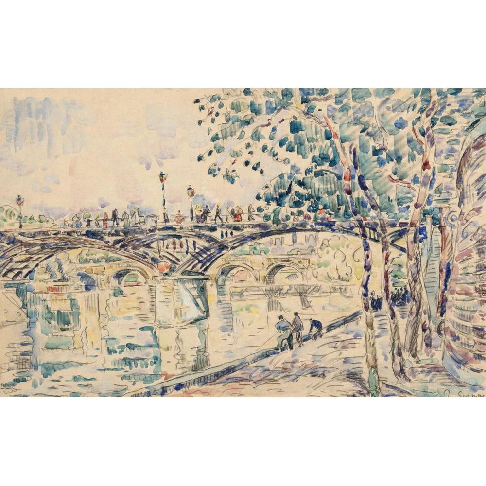 Paul Signac 24x17 Black Modern Framed Museum Art Print Titled - Paris, Le Pont Des Arts (circa 1925)