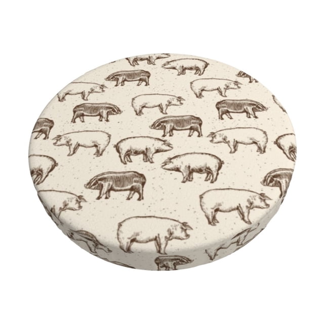 Disketp Vintage Farm Pigs Funda Redonda para Taburete, Funda de Cojín para Silla de Bar Suave y Elástica-14 inch