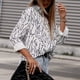 thumbnail image 2 of Camisa de manga larga con botones para mujer, camisa informal elegante con estampado de cuello vuelto, Tops para trabajo de oficina, color blanco XL, 2 of 6