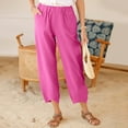 thumbnail image 5 of cfhntfmh Women's Harem Linen Pants Wide Leg Baggy Beach Vacation Palazzo Elastic Waist Cropped Trousers with Pockets, 5 of 7