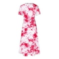 thumbnail image 5 of Penkiiy Women's Summer Tie-dyed Print Casual Short Sleeve Crewneck Basic Swing T Shirt Dress Flowy Beach Vacation Sundress 2XL Hot Pink, 5 of 7