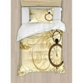 thumbnail image 3 of Clock Duvet Cover Set, Vintage Grungy Background Design with Pocket Watches on Chain Romantic Retrort Print, Decorative 3 Piece Bedding Set with 2 Pillow Shams, Queen Size, Brown, by Ambesonne, 3 of 3