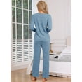 thumbnail image 3 of DARING DIVA Women's 2-Piece Ribbed Knit Long Sleeve Pajama Sets S Blue, 3 of 6