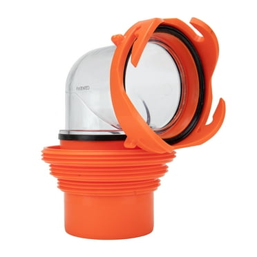 Camco Rhino Clear RV Sewer Hose Elbow with 4-in-1 Adapter - Orange (39736)