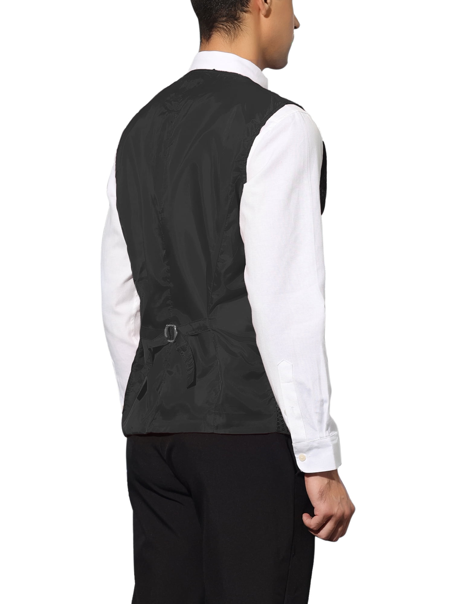 Unique Bargains Men's Sequin Waistcoat Sleeveless Dress Suit Vest with Bow Tie L Black