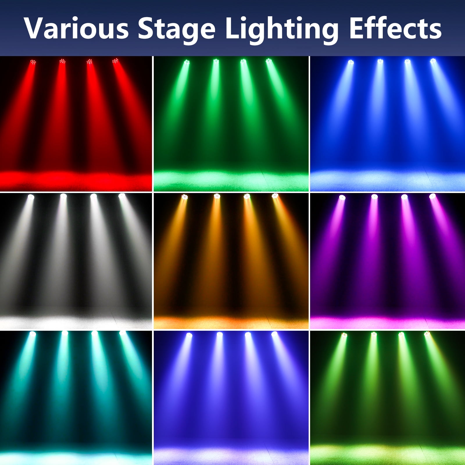 4-Pack 36-LED RGB Stage Lights - DMX & Remote Control Party Lighting for Wedding, Club & Events (4/7CH, Corded)