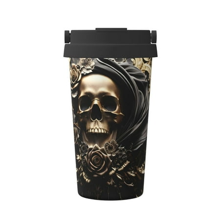 

KLL Gold Rose Skull Pattern Stainless Steel Vacuum Insulated Tumbler - Carry Insulated Coffee Mug - Reusable Insulated Cold Brew Iced Coffee Cup Thermos