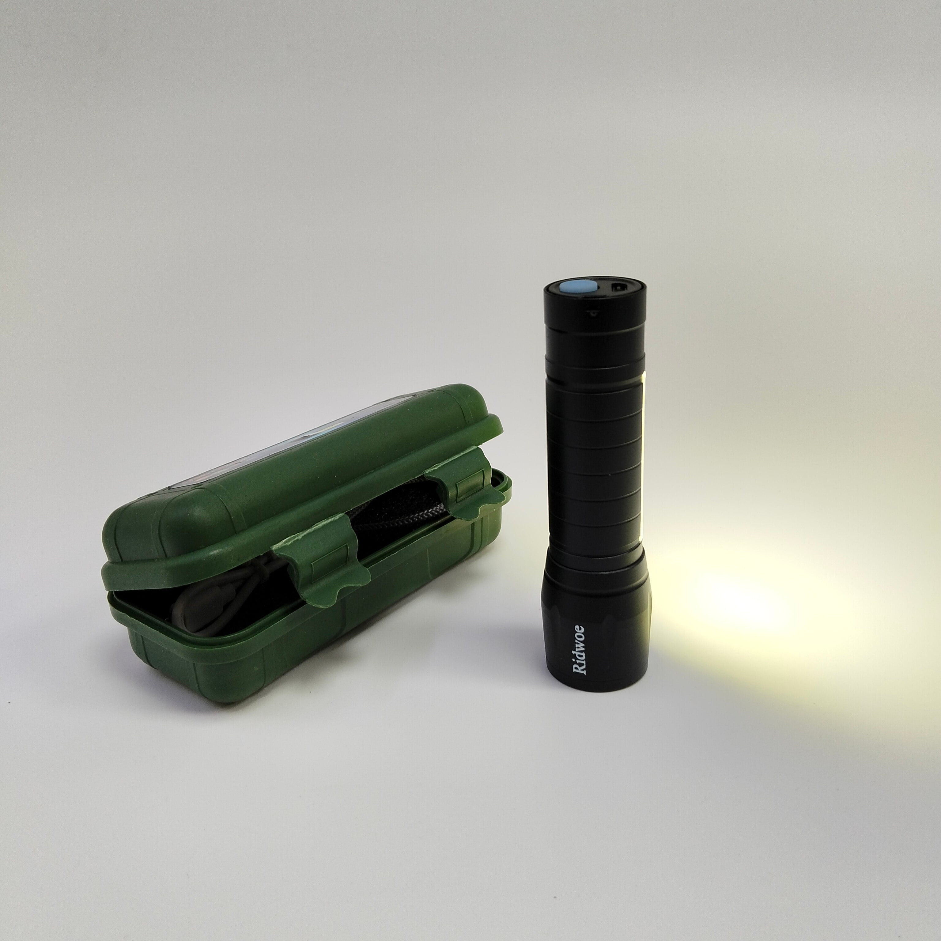Ridwoe Flashlights Rechargeable LED Flashlight with Green Storage Case, Black, Compact Design