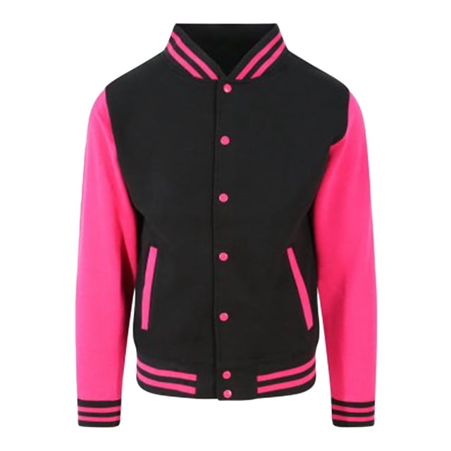 Awdis - Chaqueta estilo universitario de uso unisex (Negro Intenso/Rosa Fuerte)