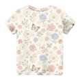 thumbnail image 4 of YunPes Tween Girls Short Sleeve T-shirts Floral Print Crewneck Tee Summer Trendy Preppy Cute Tops Clothes Size for 3-13Y, 4 of 4