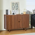 thumbnail image 4 of Wirrytor Buffet Storage Cabinet, Sideboard Cabinet with 2 Doors and Adjustable Shelve, Credenza Cabinet with Stripping Decorated Design for Living Room, Dining Room, Bedroom (Walnut), 4 of 7