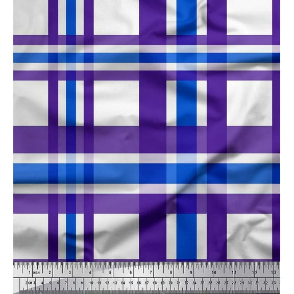 Soimoi Blue Cotton Duck Fabric Gingham Check Printed Craft Fabric by the Yard 42 Inch Wide