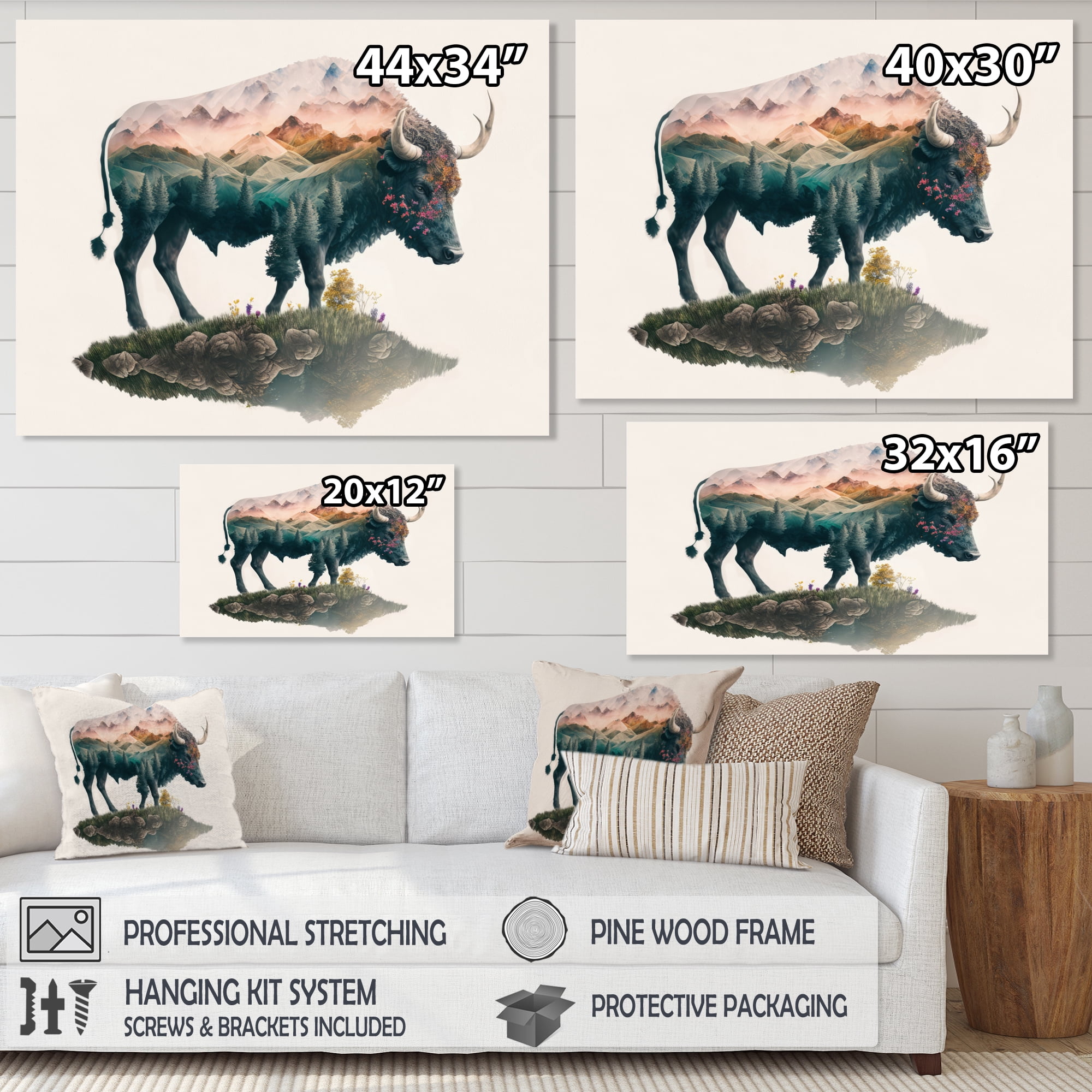 Designart Double Exposure Of A Taurus With Nature Landscape I Canvas Wall Art