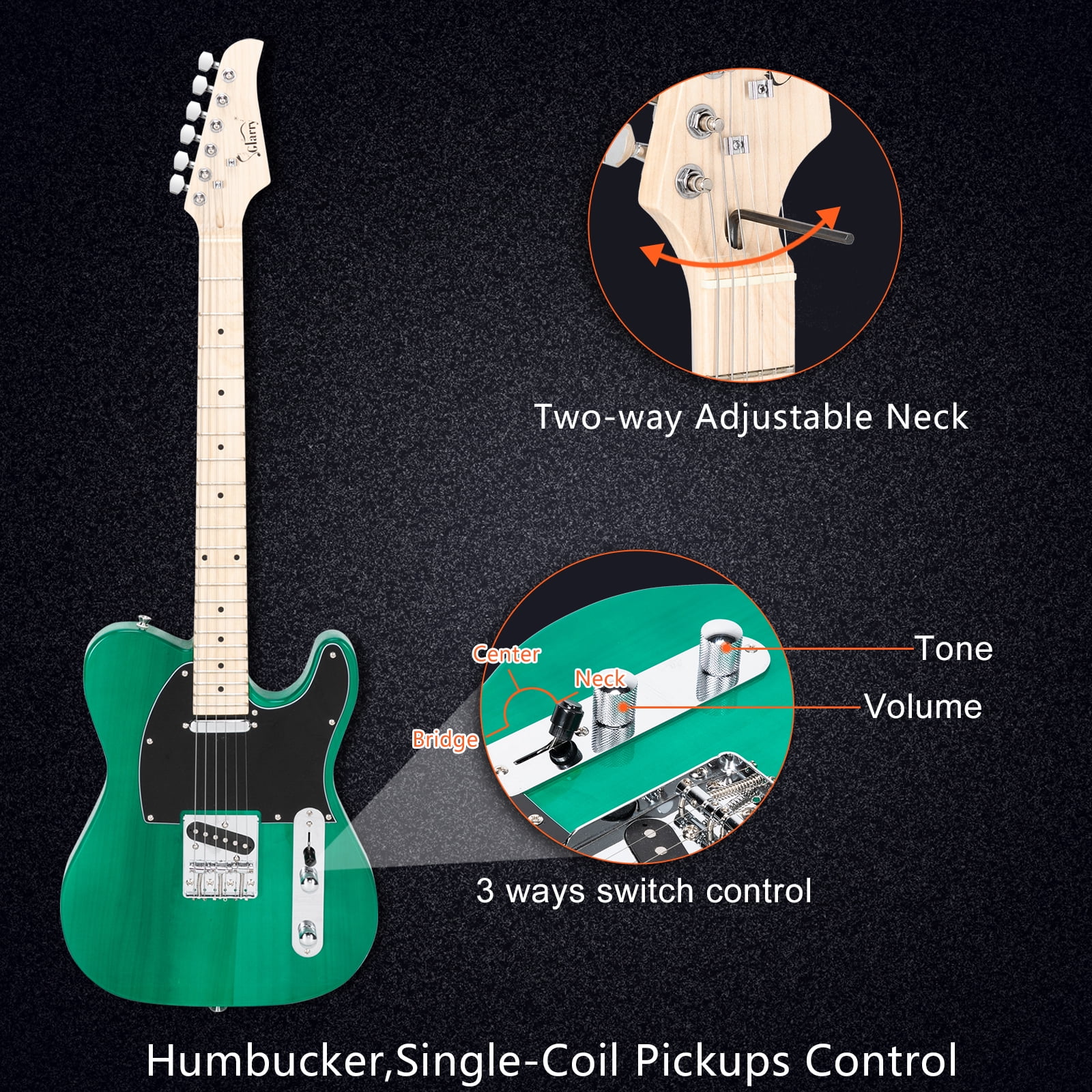 Private Jungle Cutaway Guitar, Fingerboard Electric Guitar with 20W Amplifier Bag Strap Plectrum Connecting Wire Spanner Tool, Green