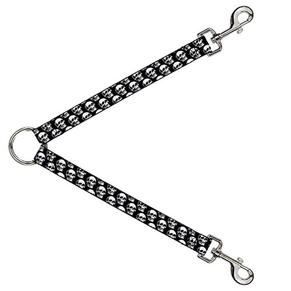 Buckle-Down Leash Splitter - 3-D Skulls Repeat Black Grays White - 1 Wide - 30 Length
