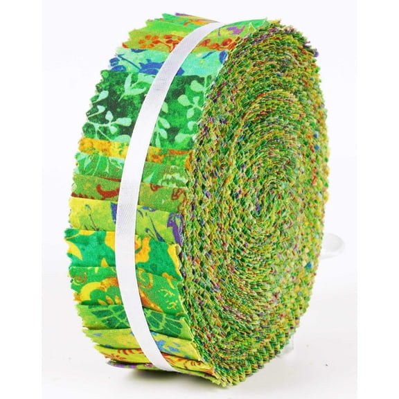 Soimoi 40Pcs Batik Print Precut Fabrics Strips Roll Up 1.5x42inches Cotton Jelly Rolls For Quilting - Green