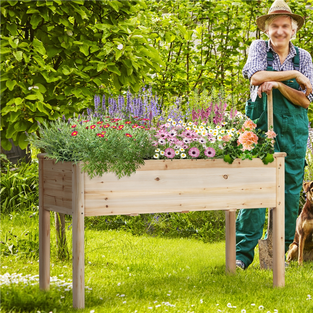 Wood Garden Bed Rectangle Raised Planters Planter Box Plants Vegetables Flowers Herbs Elevated Planter for Garden/House/Yard