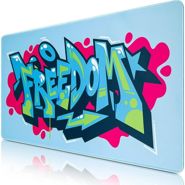 Light Blue Graffiti XXL Large Gaming Mouse Pad 31.5x15.7 inch Extended Computer Keyboard Mouse Mat NonSlip Base and Stitched Edge for Home Office and Gaming