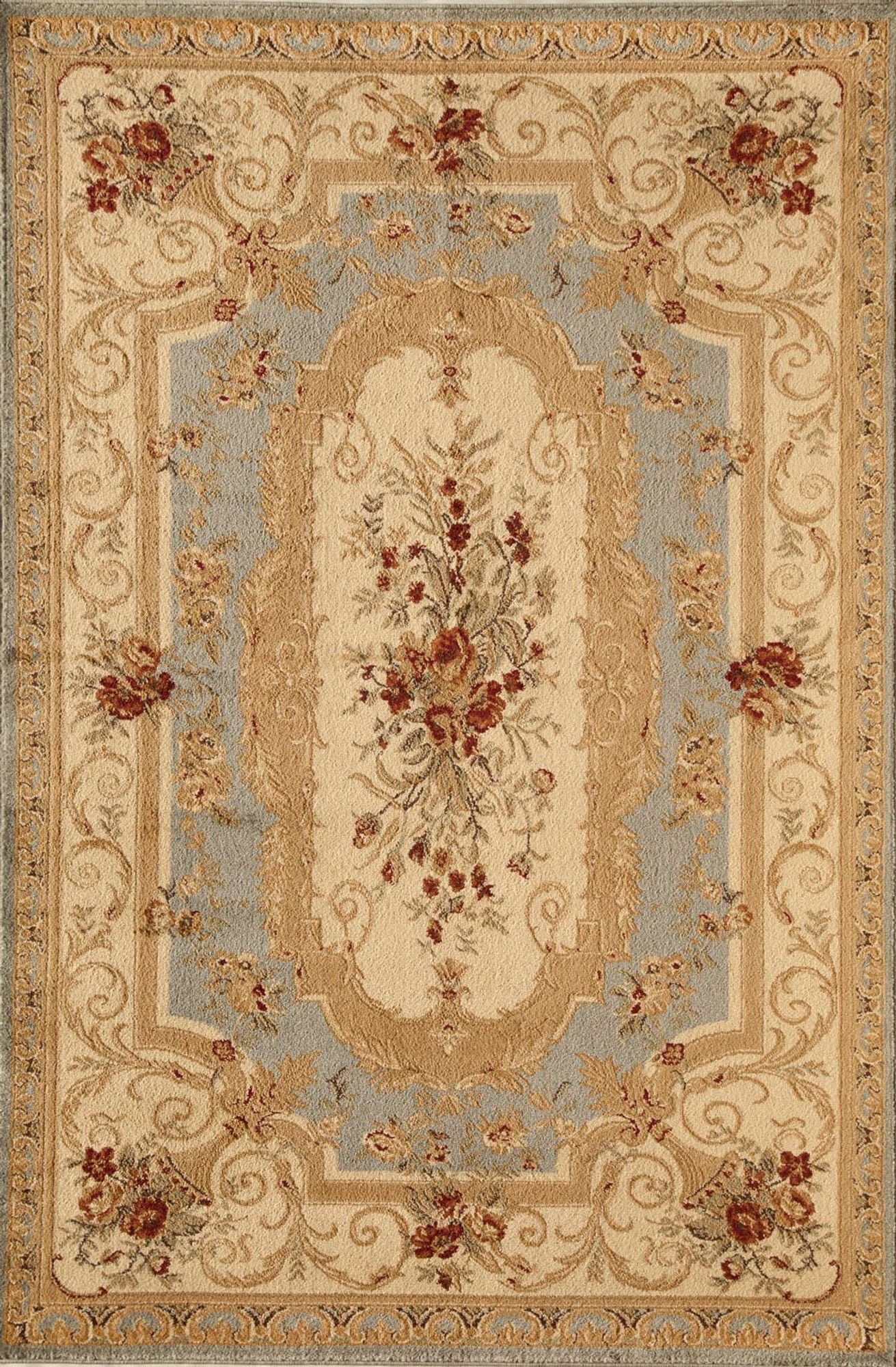 Rugs America Faith 2513-LBL Aubusson Light Blue European Traditional Blue Area Rug, 5'3"x7'10"