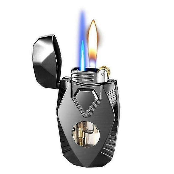 Dual Soft/Jet Flame Windproof Torch Lighter, Glow-in-the-Dark Geometric Lighter for Men's Gift, Refillable Butane Lighters