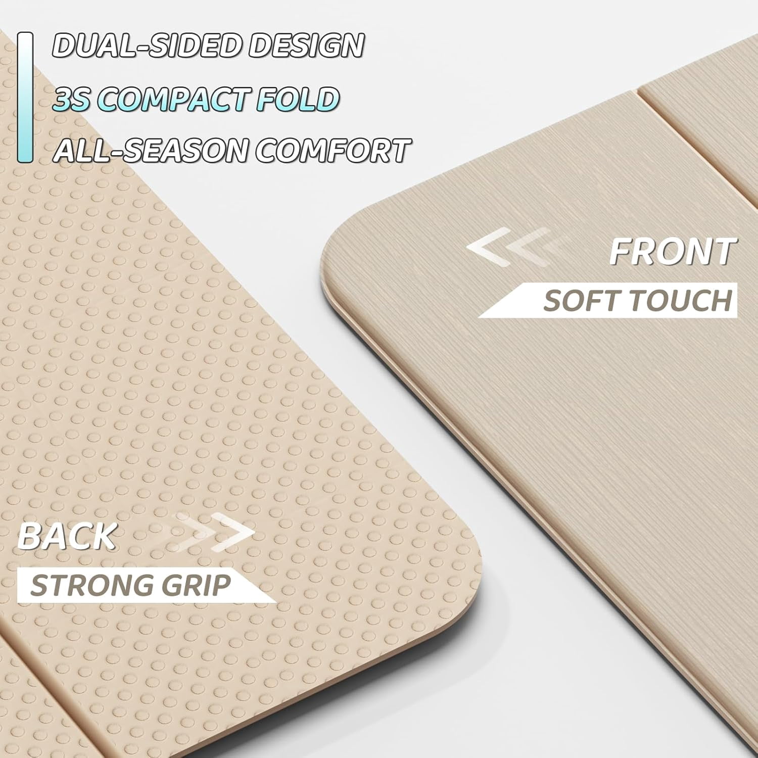 4W Foldable Yoga Mat 8mm Thick, TPE Non-Slip Fitness Mats, 3-in-1 for Yoga/Step Stool/Meditation, Quick Storage No Curling(Beige)