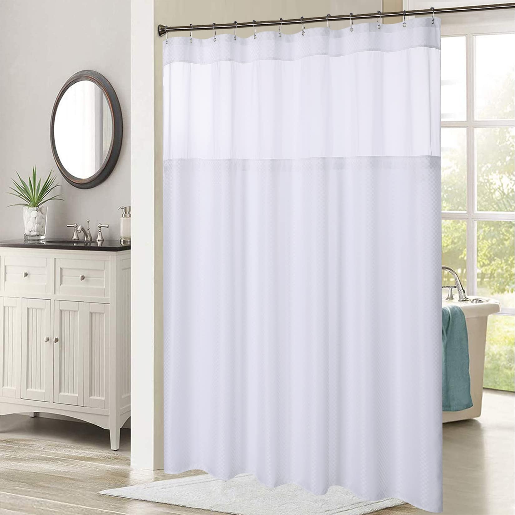 Fabric Shower Curtain with Snapin Liner, Heavy Duty Water Resistant