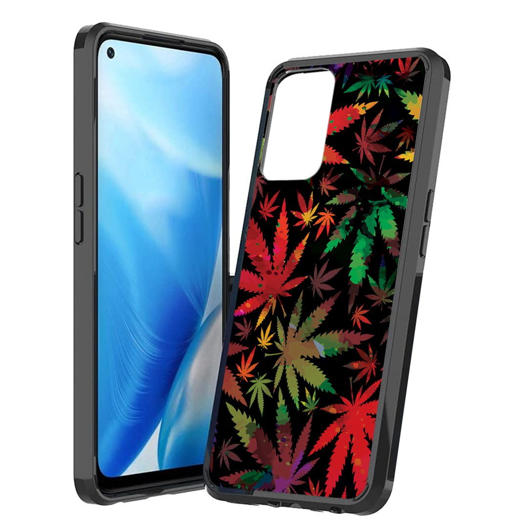 Capsule Case Compatible with OnePlus Nord N200 5G [Cute Fusion Gel Hybrid Design Heavy Duty Slim Soft Grip Black Case Protective Cover] for One Plus Nord N200 5G (Colorful Leaf)