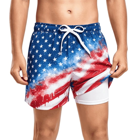 WEIGFI Child Toddler Boys Swimwear Swim Trunks Ice Print Board Shorts Us National Flag Independence Day Graphic Patriotic Bottoms Elastic Waist Water Play Stylish Beach Bathing Suit,Blue,2-3 Years