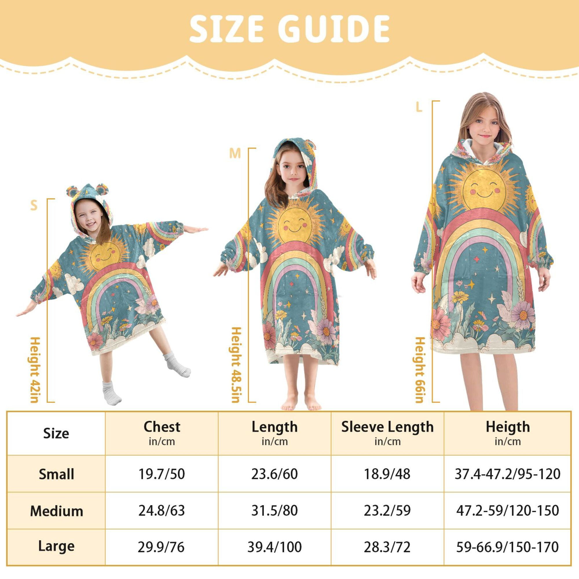 FORMRS Wearable Blanket Hoodie with Sleeves for Kids Cozy Flannel Sweatshirt, Blue Rainbow