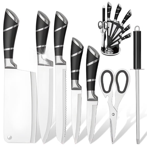 9PCS Black Kitchen Knife Set Stainless Steel Hollow Handle Chef Knives Complete Set