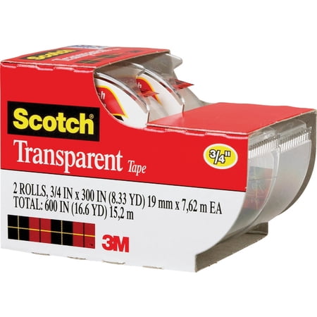 3m 2157SS 2 Count .75 in. X 250 in. Scotch Transparent Tape