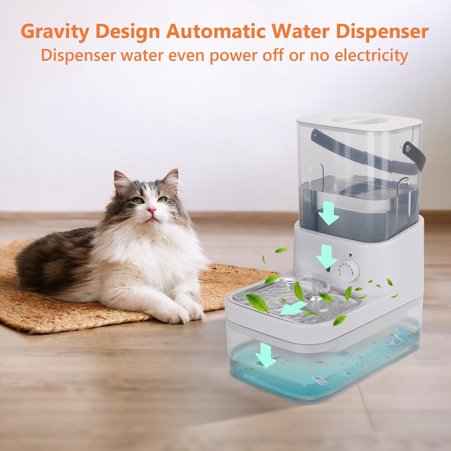 Filterless Cat Water Fountain, 3L/102oz Ultra-Quiet Pet Fountain with Separation Design