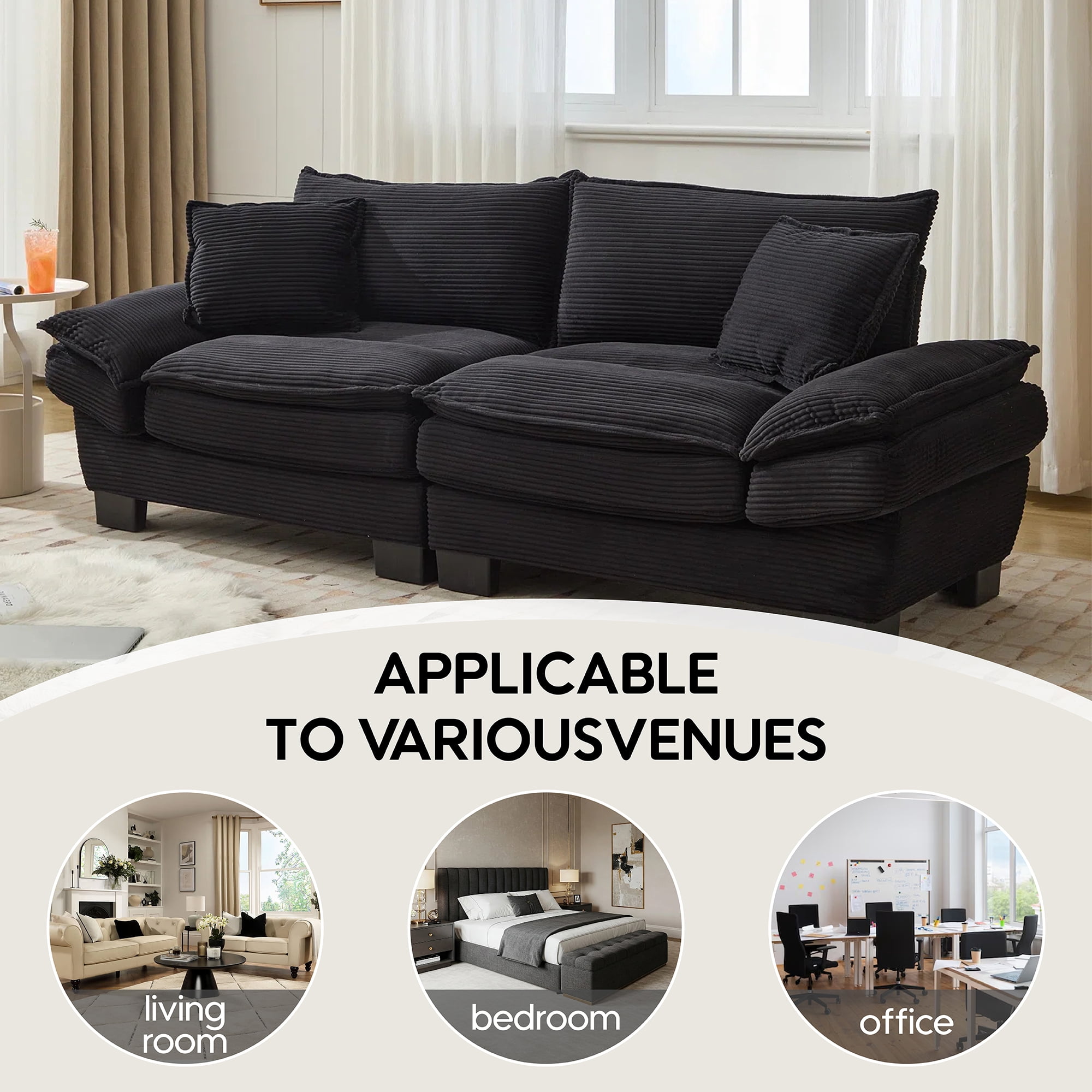84" Comfy Corduroy Sofa 2-Seater Deep Seating Loveseat with Pillows for Small Spaces