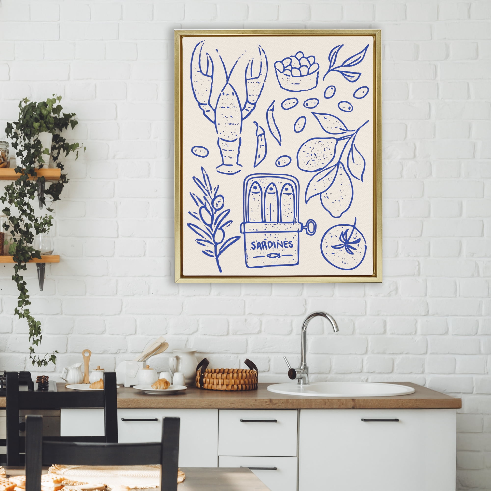 Stupell Industries Seafood & Herbs Simplicity Gold Framed Floater Canvas Wall Art, design by Camila Juncos
