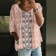 thumbnail image 2 of WTOBBY Women's Floral Print V-Neck Bohemian Top with 3/4 Sleeve, Casual Loose Fit Blouse for Fall Season, Comfortable Fashion Apparel and Daily Wear,Beige M, 2 of 5