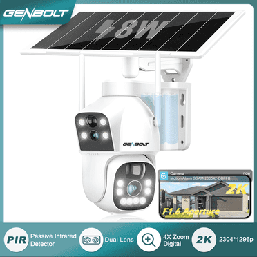 GENBOLT Solar WiFi Security Camera Outdoor Wireless 8W 15600mAh Battery Powered Home Surveillance Camera CCTV with Dual View Dual lens Spotlight IP Camera with Color Night PIR Detection