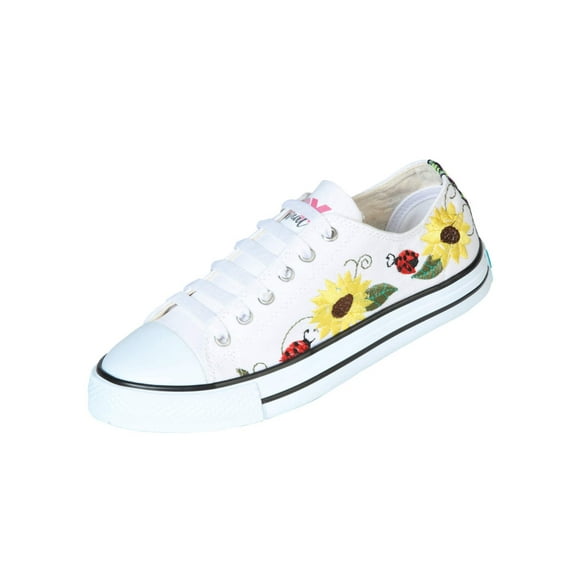 Artisanal Embroidered Sneakers Textile Canvas White 602786