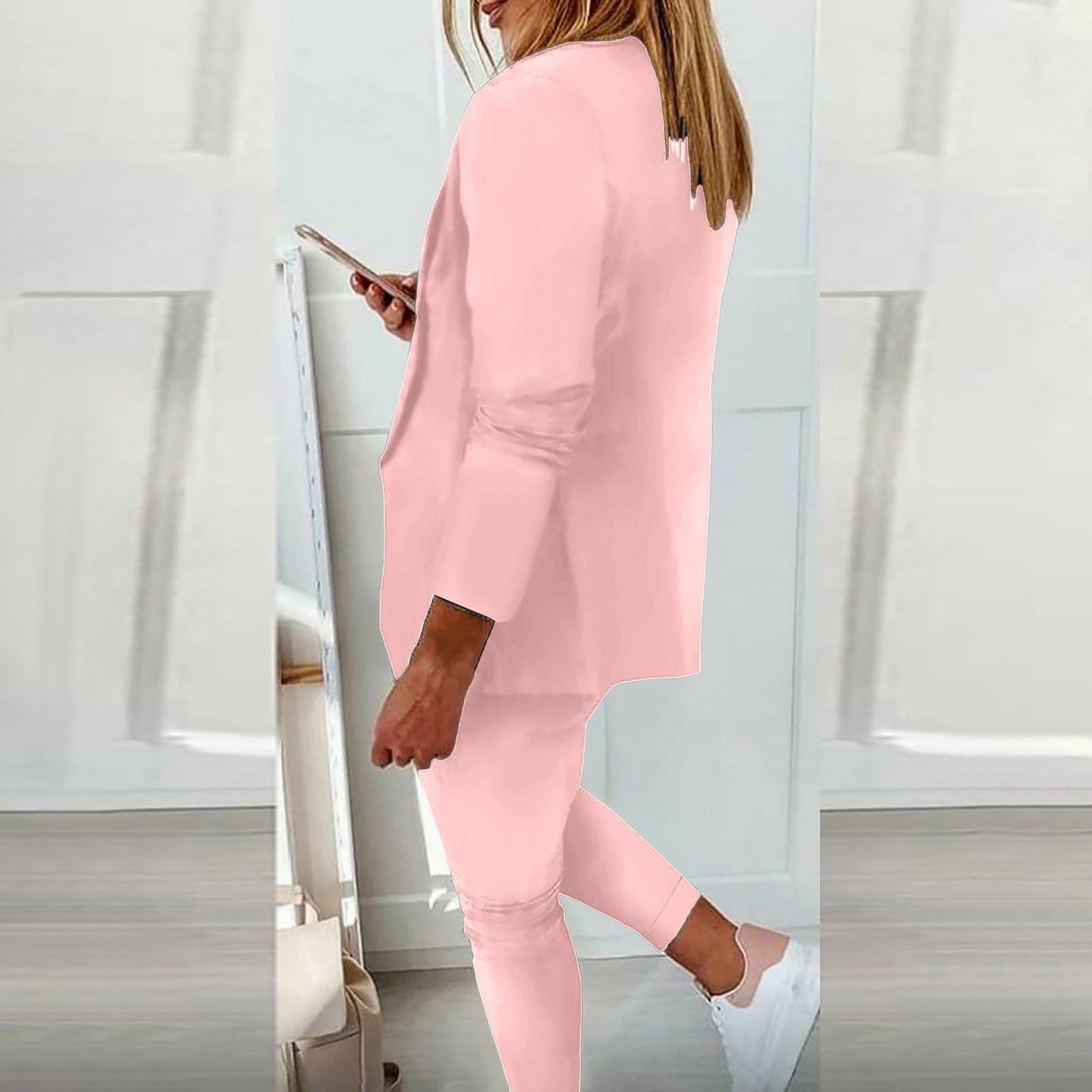 Plus Size Graphic Print Long Sleeve Blazer Coat & Pants Set