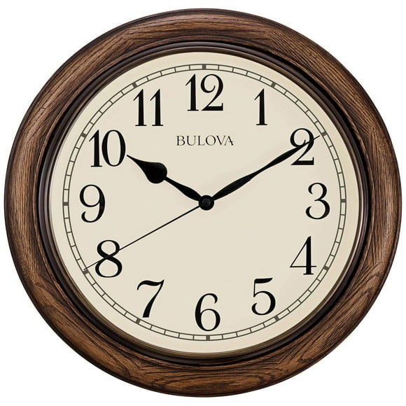 Reloj de pared Bulova Oakbrook de madera de roble oscuro de 40 cm de diámetro