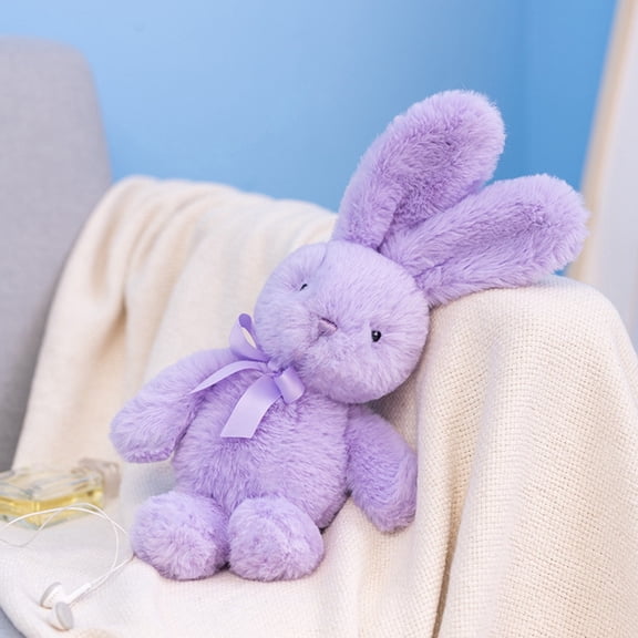 Lavender Easter Bunny Plush - Purple Fluffy Rabbit Stuffed Animal With Satin Bow For Easter & Birthday Gifts(Purple-9.8In)#4609