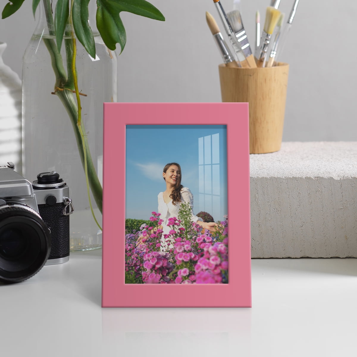 Modern Real Wood 4x6 inch Picture Frame in Hot Pink