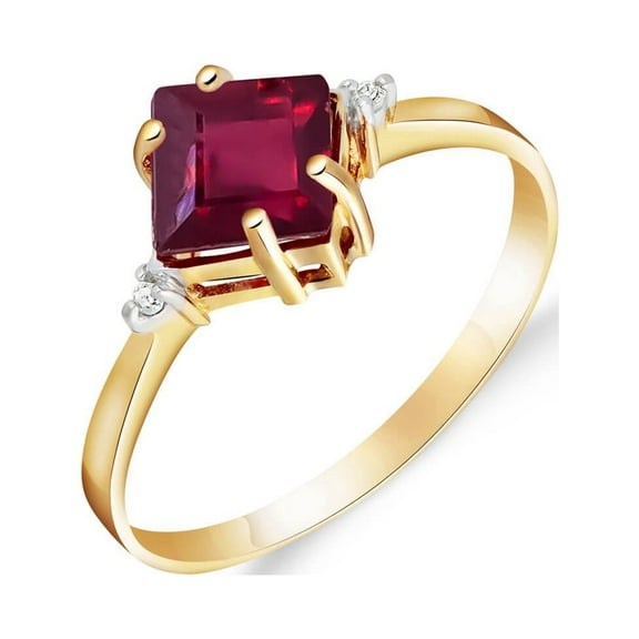 Galaxy Gold GG 14K Yellow Gold 1.77 Carat Natural Square-Shaped Garnet and Diamond Accent Petite Ring - January Birthstone - Energy & Devotion - Sizes 5.5 to 11 - Fine Jewelry for Women