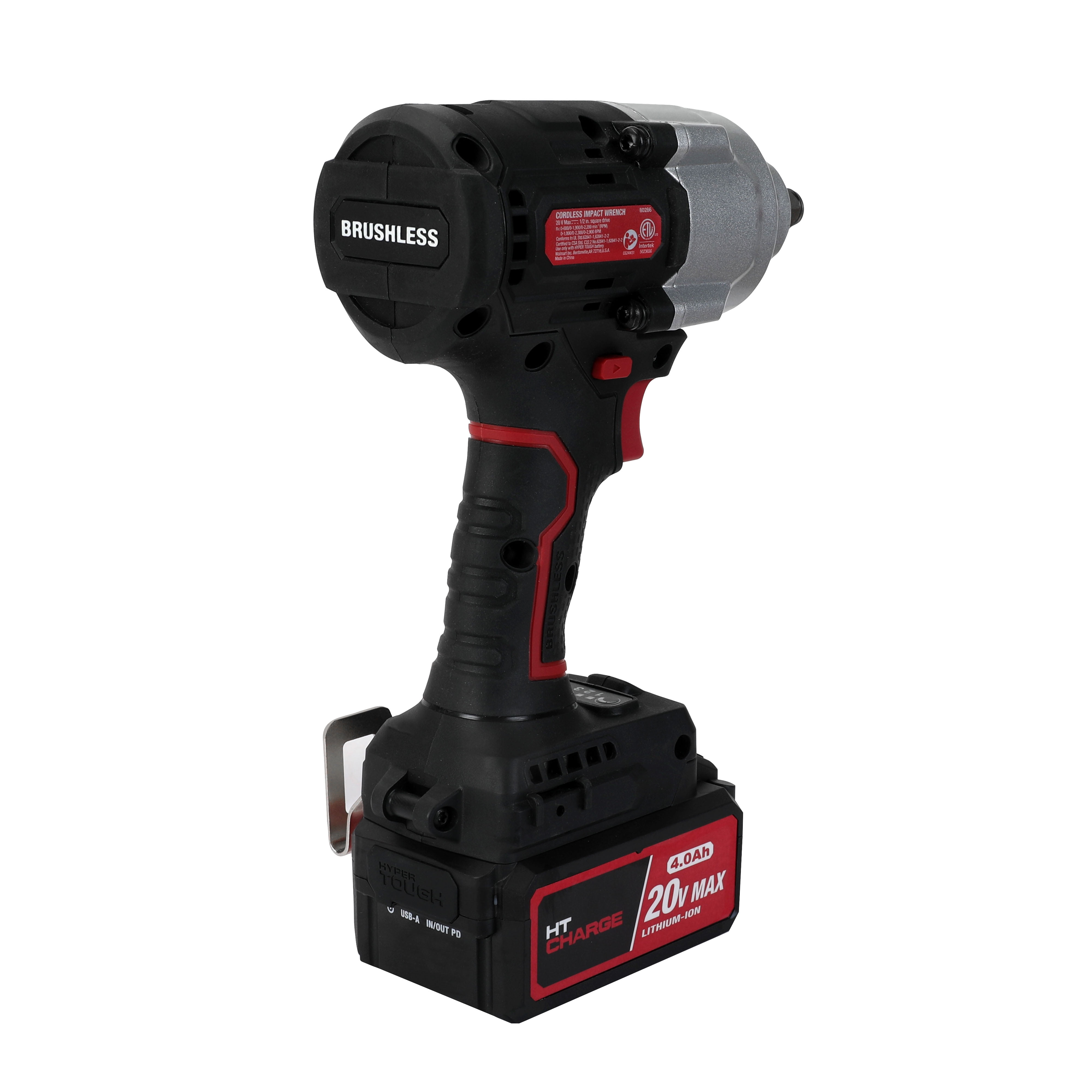 Open Box Hyper Tough 20V Max Brushless 1/2-inch Mid-Torque Cordless Impact Wrench 550 ft-lbs Torque