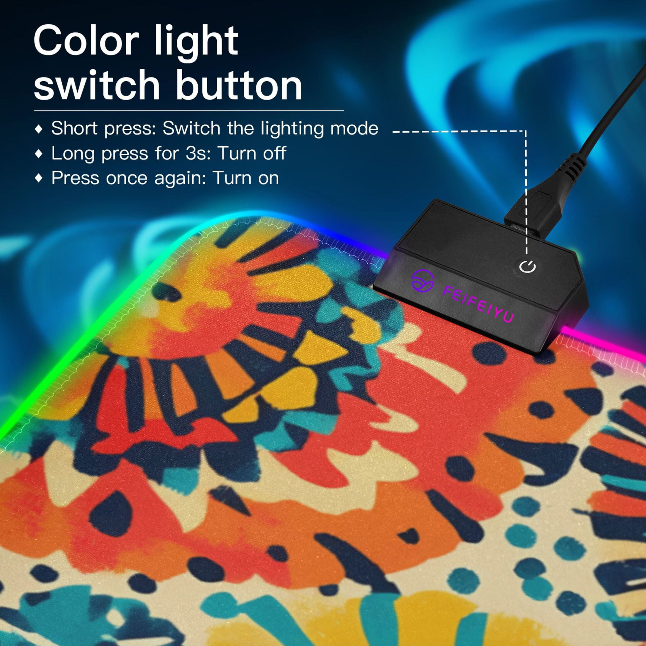 Haosy RGB Led Gaming Mouse Pad Non-Slip Large Keyboard Desk Mat 13 Light Modes 31.5x11.8 inch Colorful Bohemian Geometry