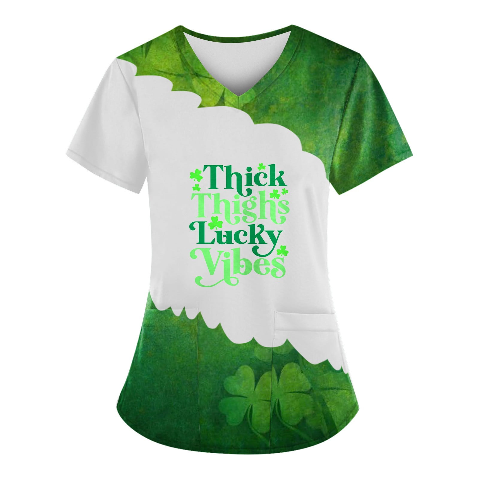 ZXHACSJ St Patrick's Day Printing Women's Short Sleeve V-neck Tops 