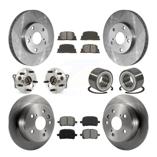 Transit Auto Front Rear Wheel Hub Bearings Assembly Disc Brake Rotors and Semi-Metallic Pads Kit (10Pc) for Car Toyota Camry Lexus ES300 - Left Right Side (Driver Passenger) KBB-106635